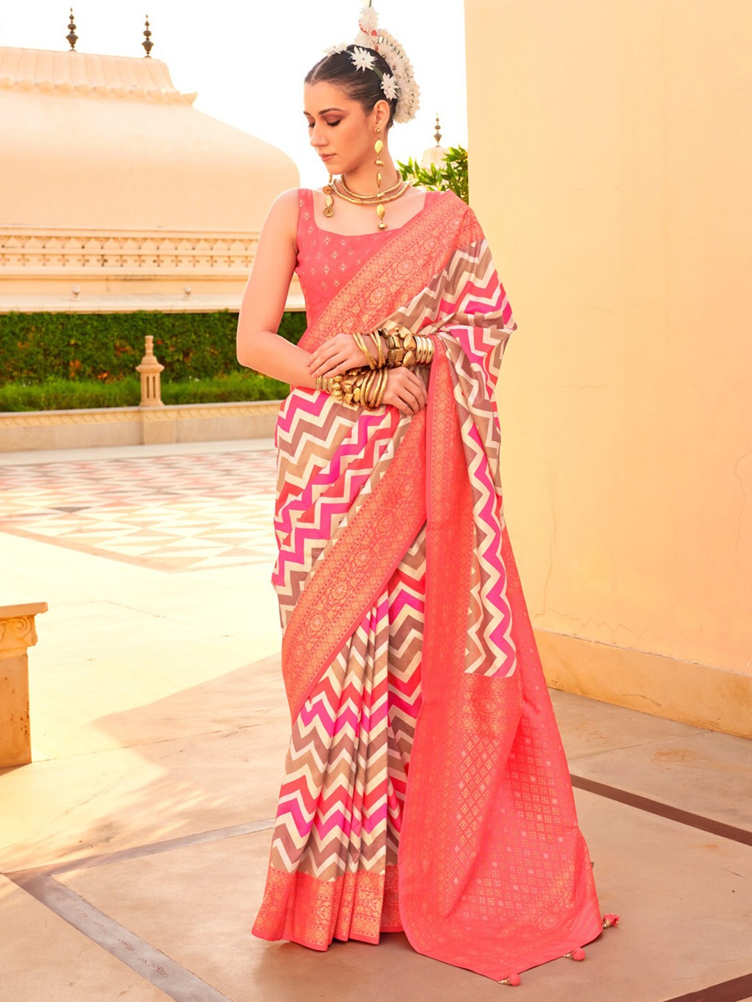 

Anouk Zari Silk Blend Banarasi Saree, Pink