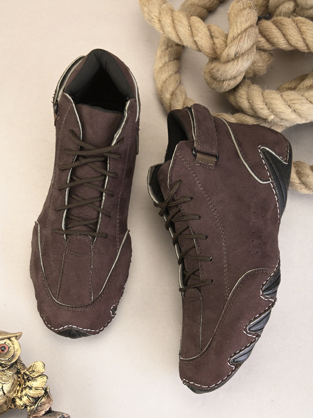 

mr.wonker Men Round Toe Lace Up Sneakers, Brown