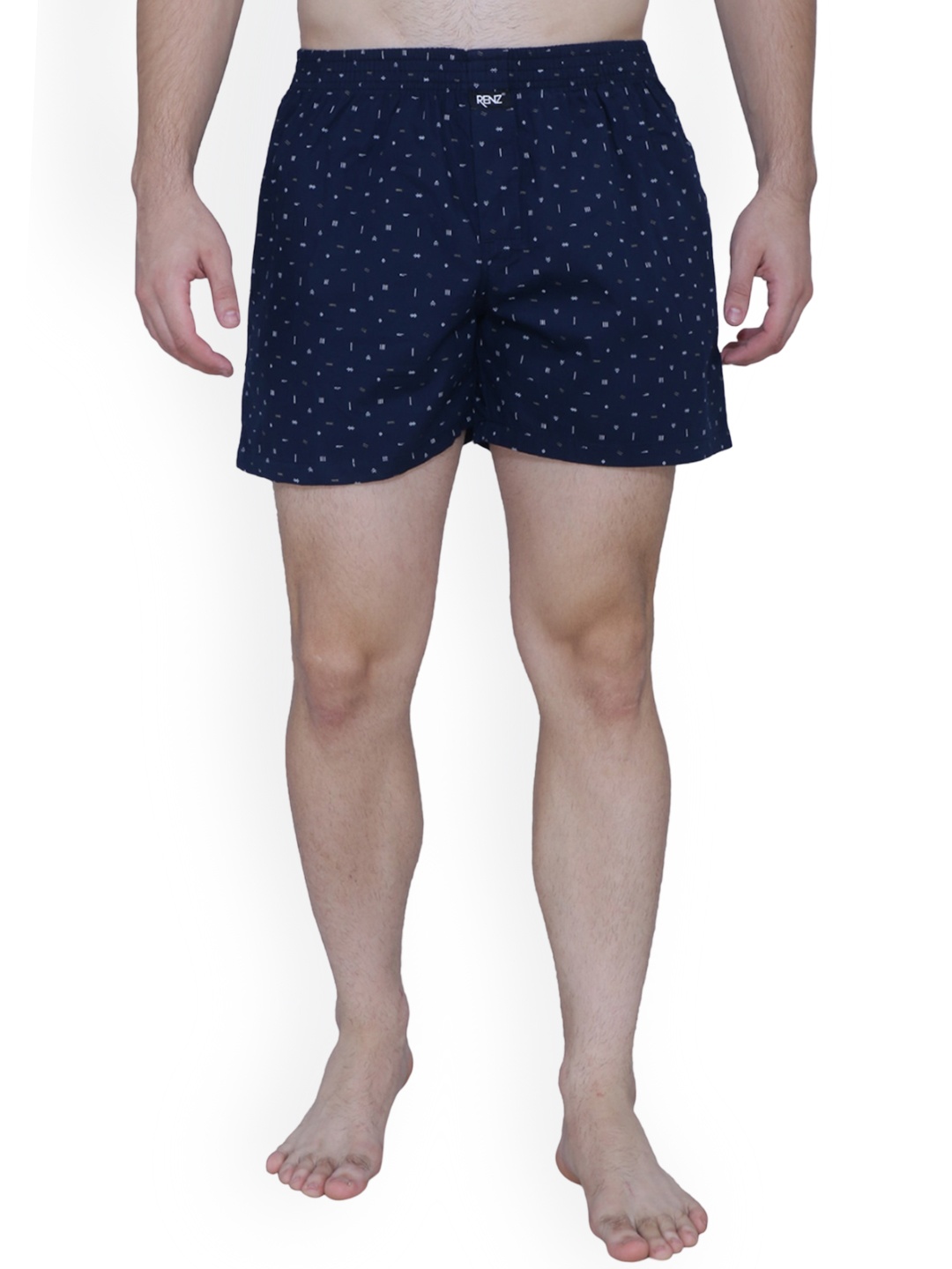 

RENZ Printed Pure Cotton Boxers, Navy blue