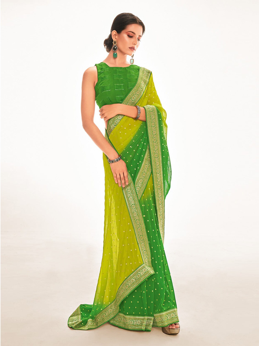 

MySilkLove Woven Design Zari Pure Georgette Banarasi Saree, Green