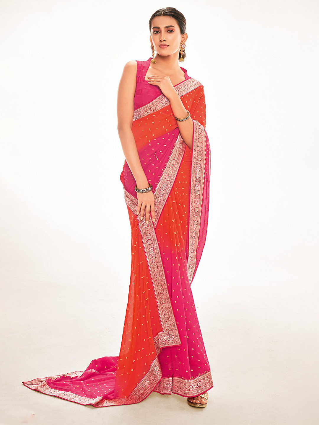 

MySilkLove Woven Design Zari Pure Georgette Banarasi Saree, Pink