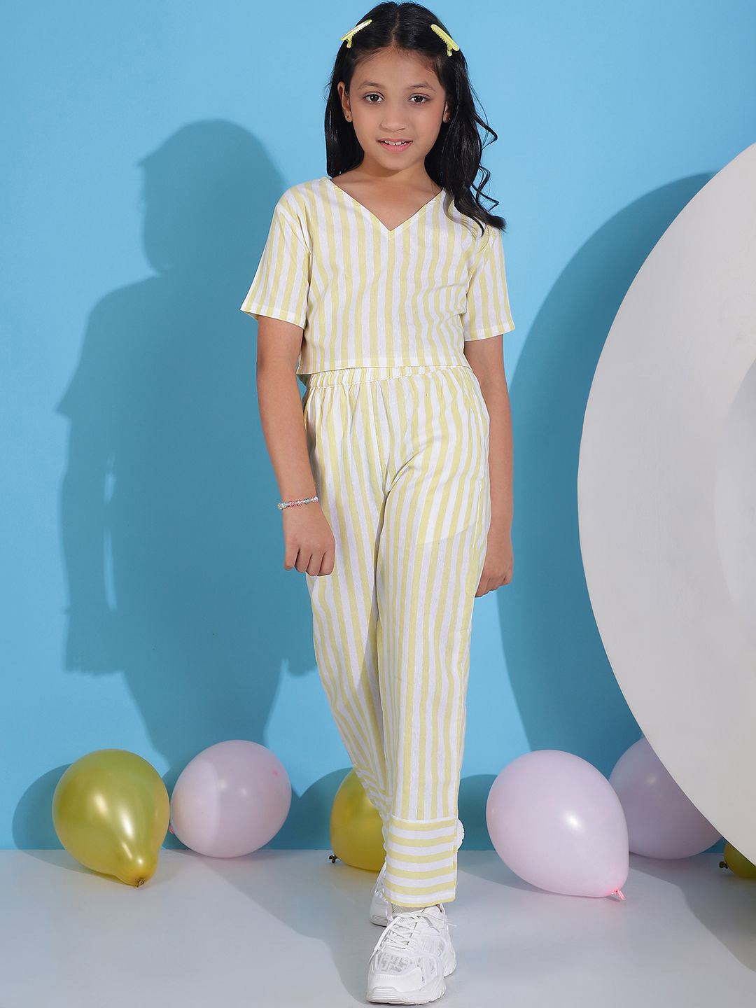 

NEUDIS Girls Striped Pure Cotton Top with Trousers, Yellow