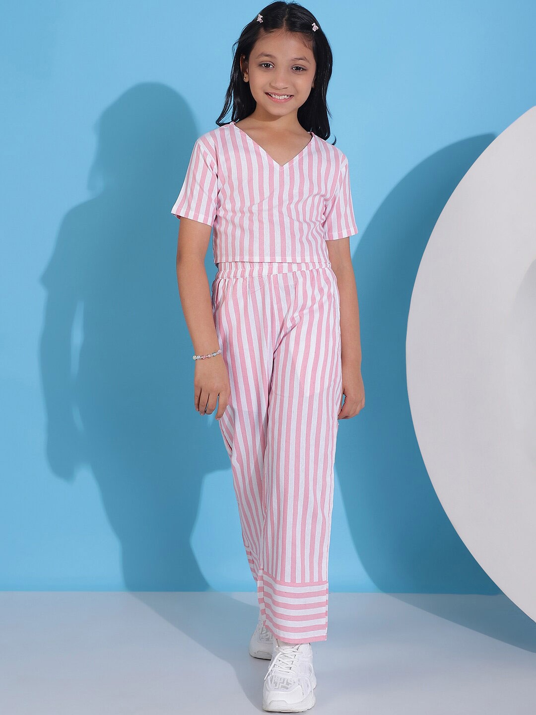 

NEUDIS Girls Striped Pure Cotton Top with Trousers, Pink