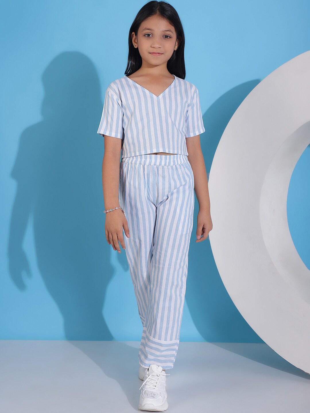 

NEUDIS Girls Striped Pure Cotton Top with Trousers, Blue
