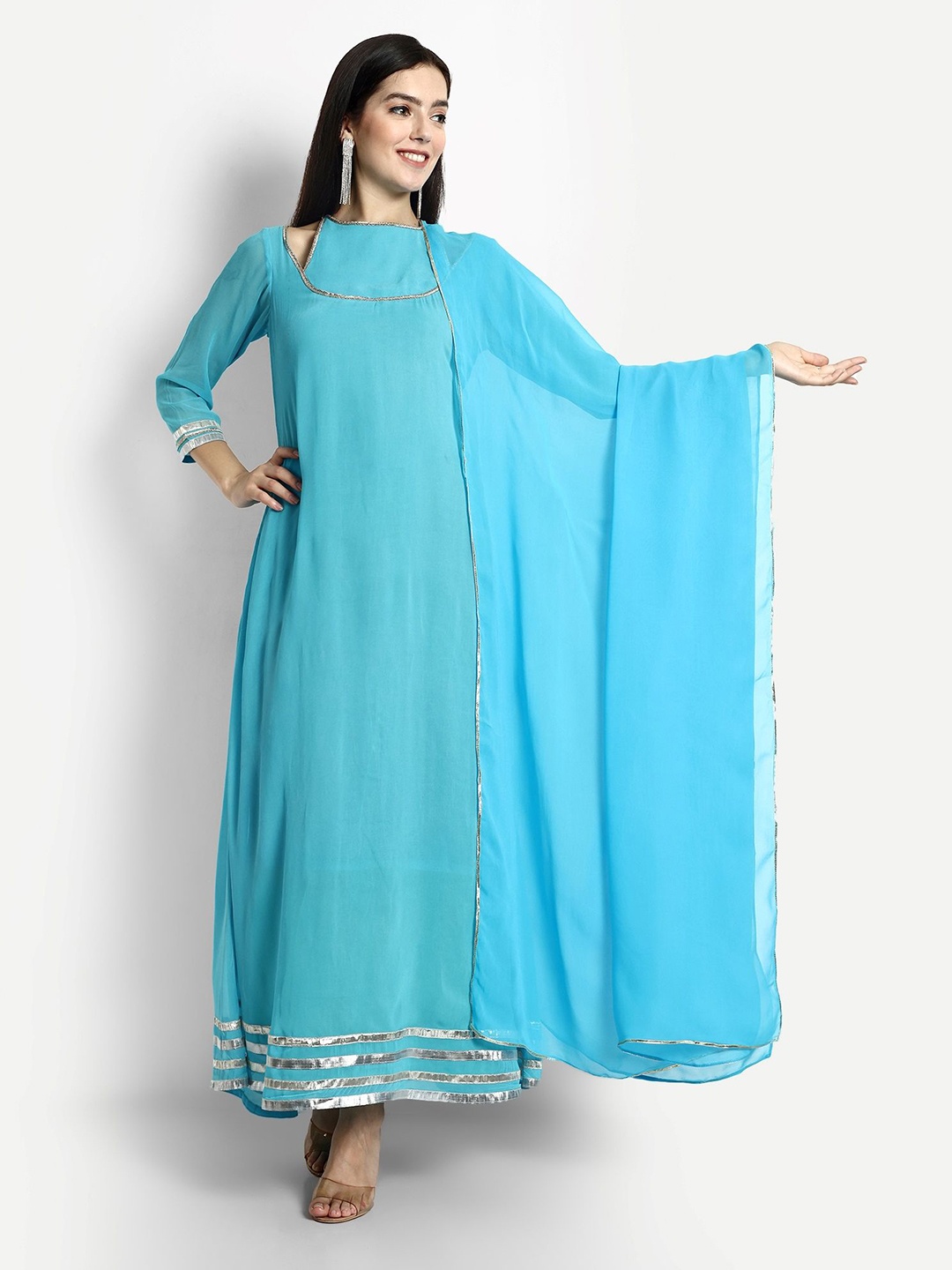

GENDAFOOL Round Neck Long Sleeves Maxi Dress, Blue