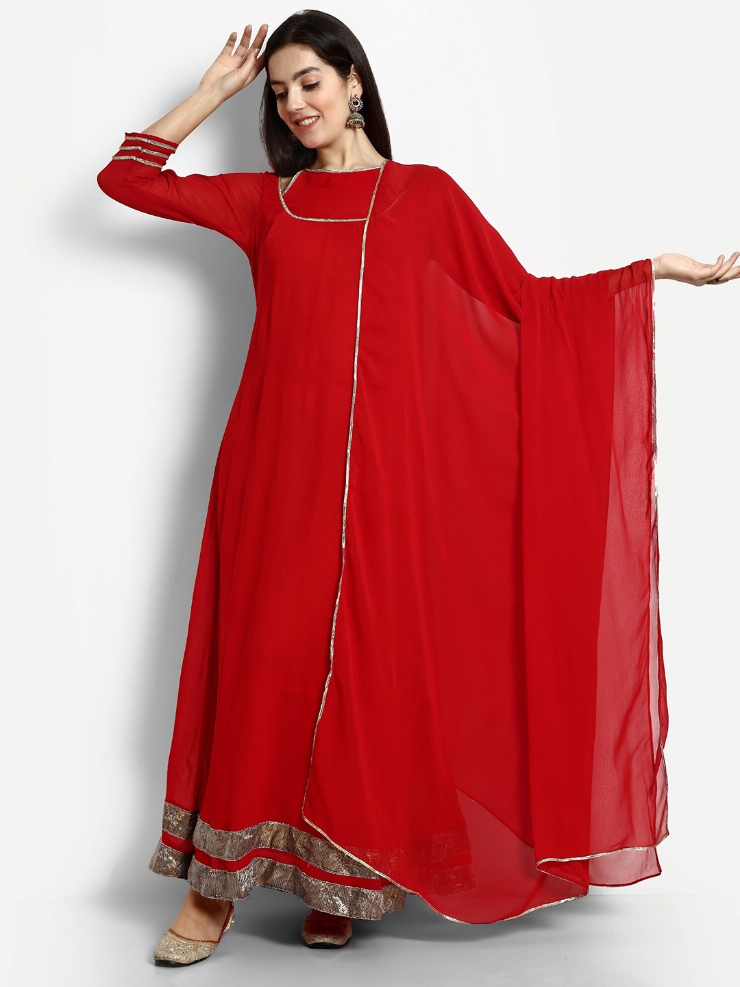 

GENDAFOOL Round Neck Georgette Maternity A-Line Maxi Dress, Red