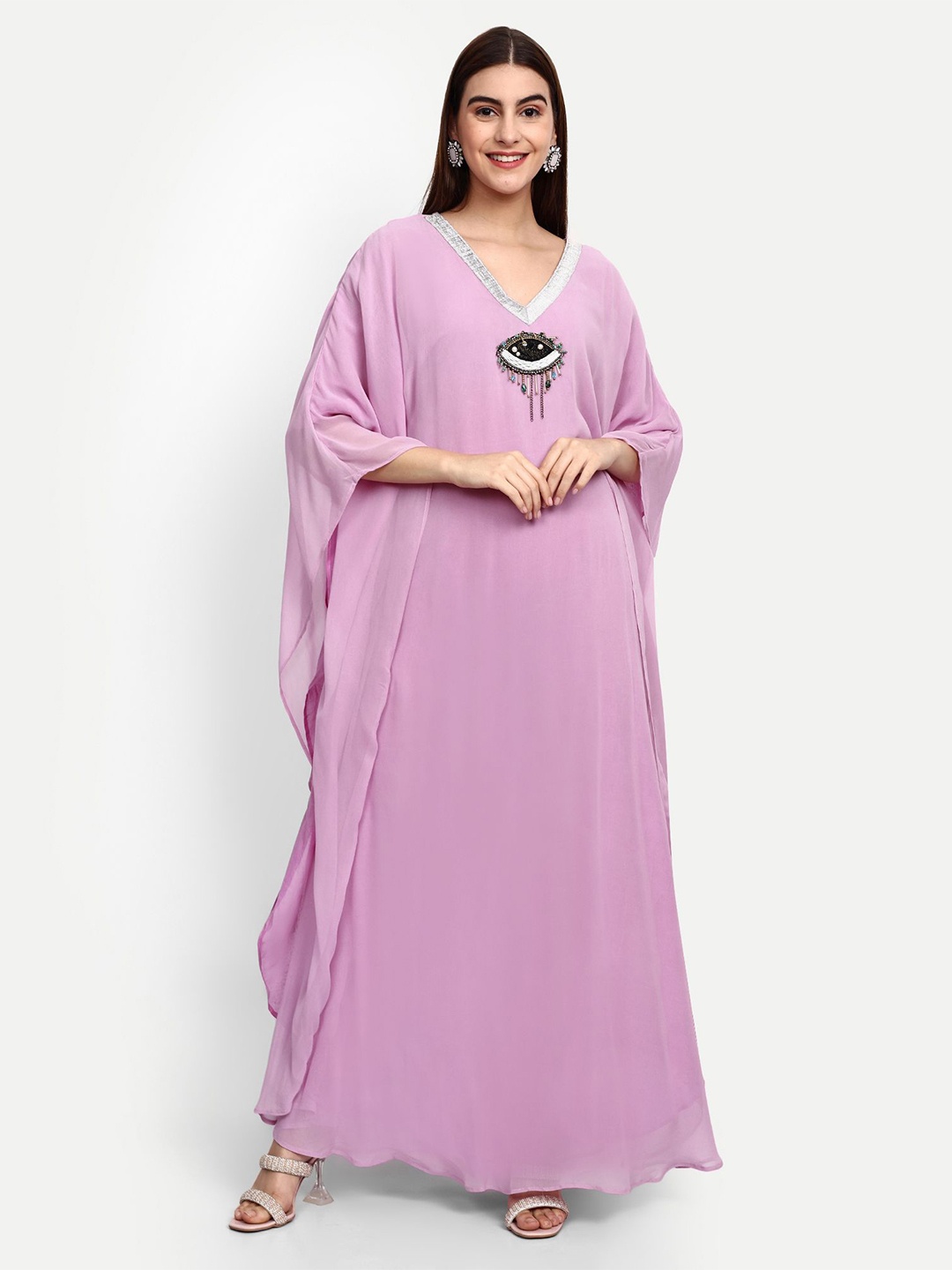 

GENDAFOOL V-Neck Georgette Kaftan Maxi Dress, Lavender