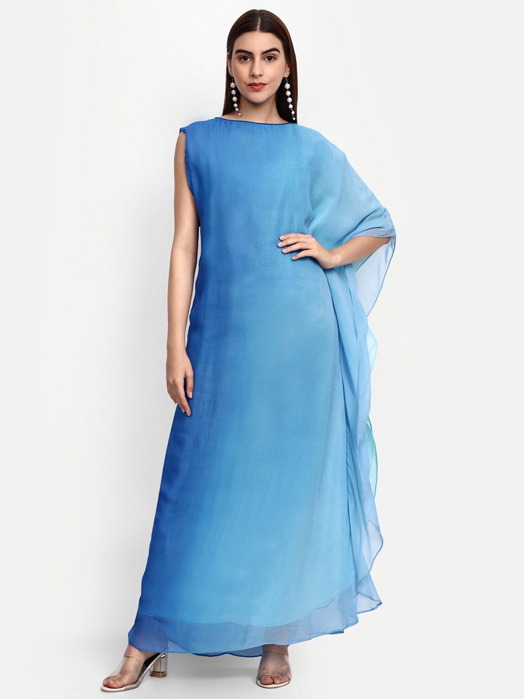 

GENDAFOOL Round Neck Slit Sleeve Kaftan Maxi Dress, Blue