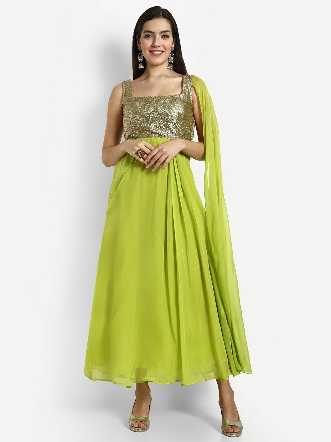 

GENDAFOOL Square Neck Sleeveless Georgette Maternity Maxi Dress, Green