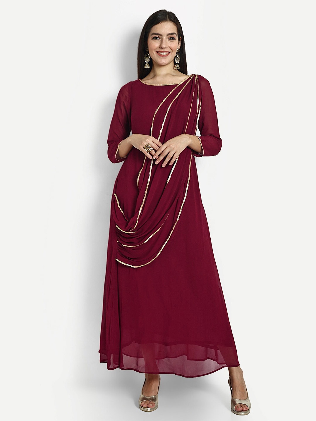 

GENDAFOOL Georgette A-Line Maxi Dress, Maroon