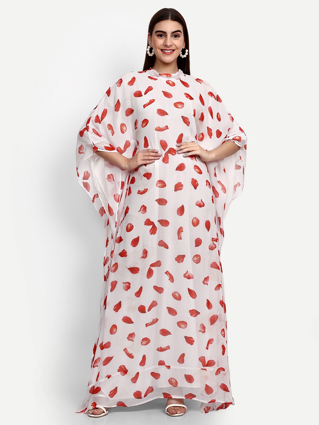 

GENDAFOOL Print Georgette Maternity Kaftan Maxi Dress, White
