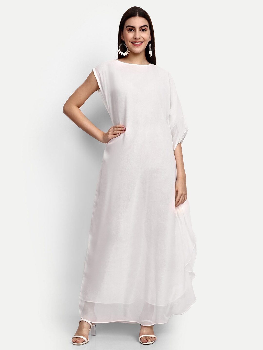 

GENDAFOOL Extended Sleeves Georgette Maternity Maxi Kaftan Dress, White