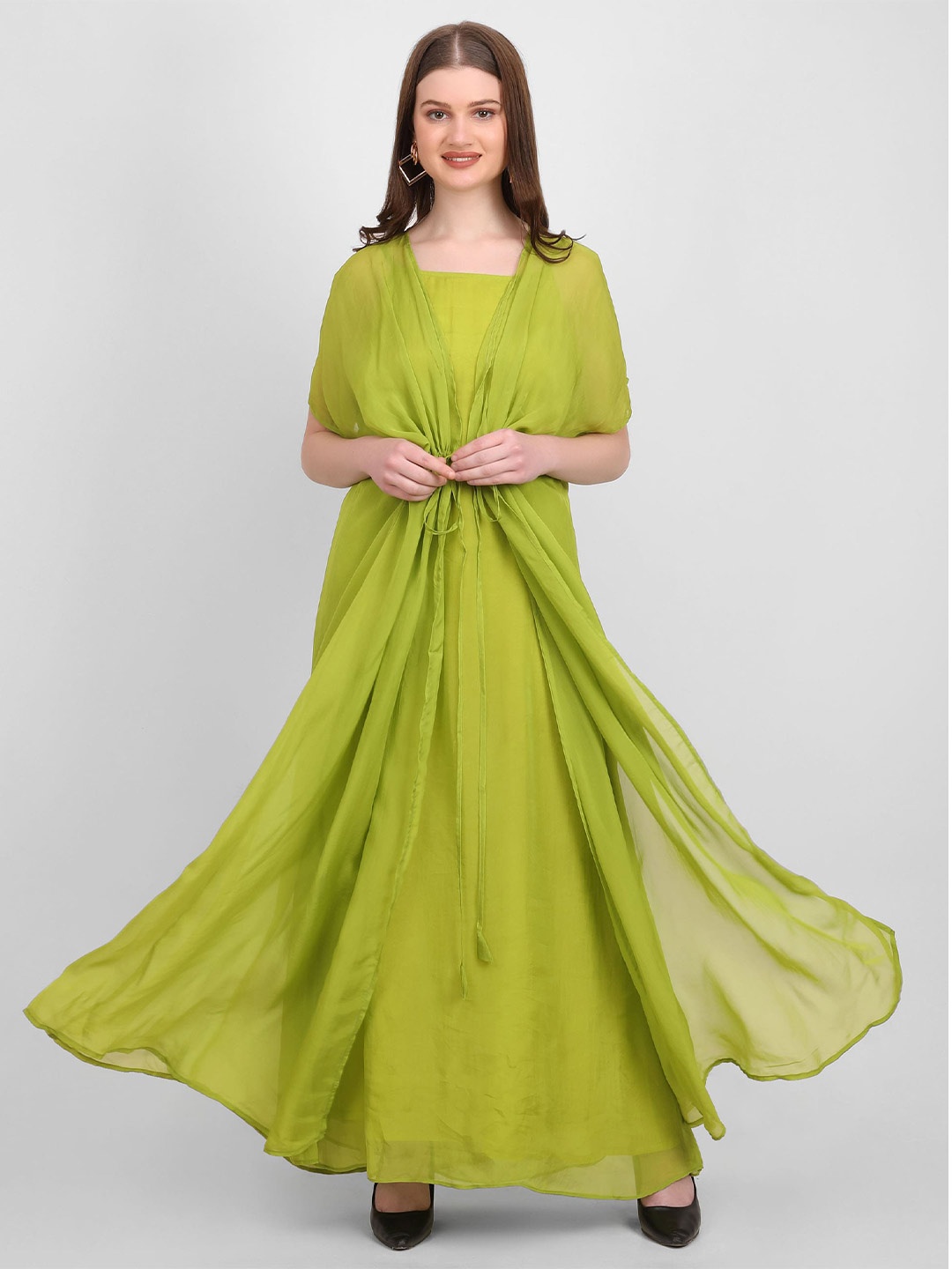 

GENDAFOOL Georgette A-Line Maxi Dress, Green