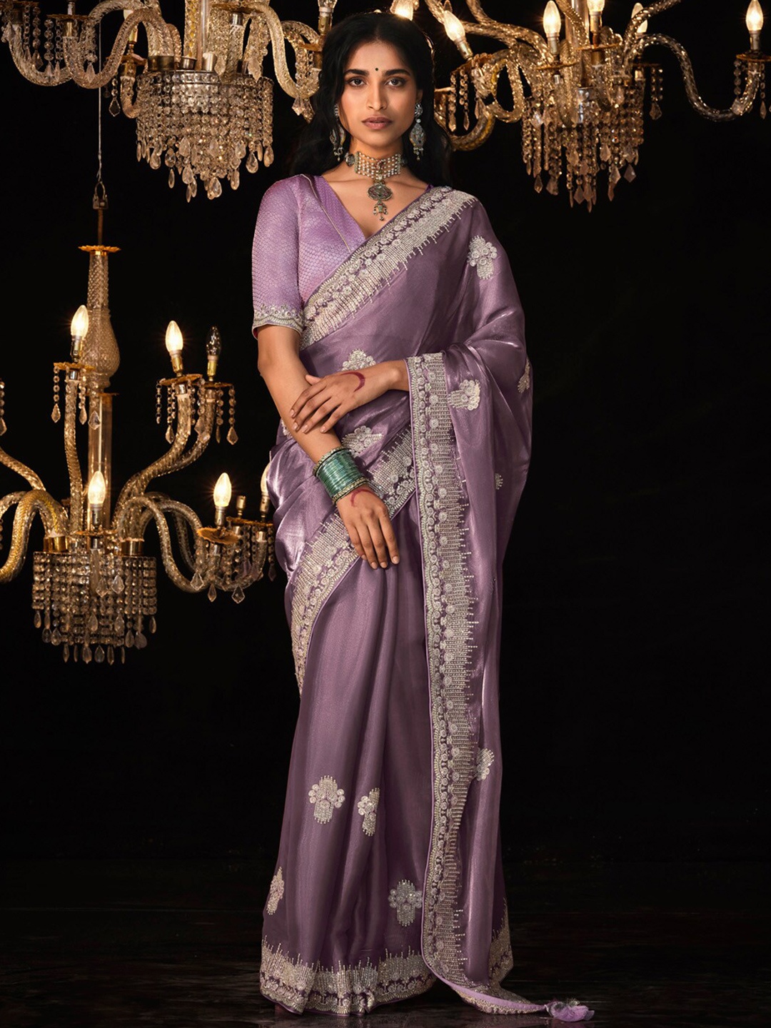 

Mitera Embellished Sequinned Organza Saree, Lavender