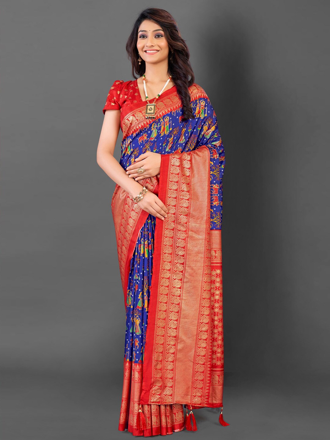 

Mitera Floral Zari Pochampally Saree, Blue