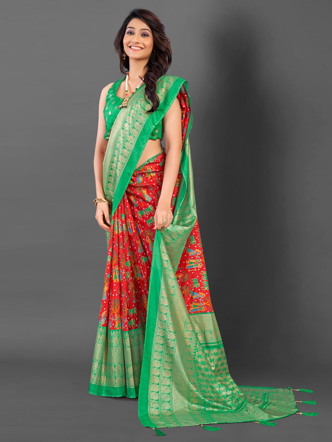 

Mitera Zari Pochampally Saree, Red