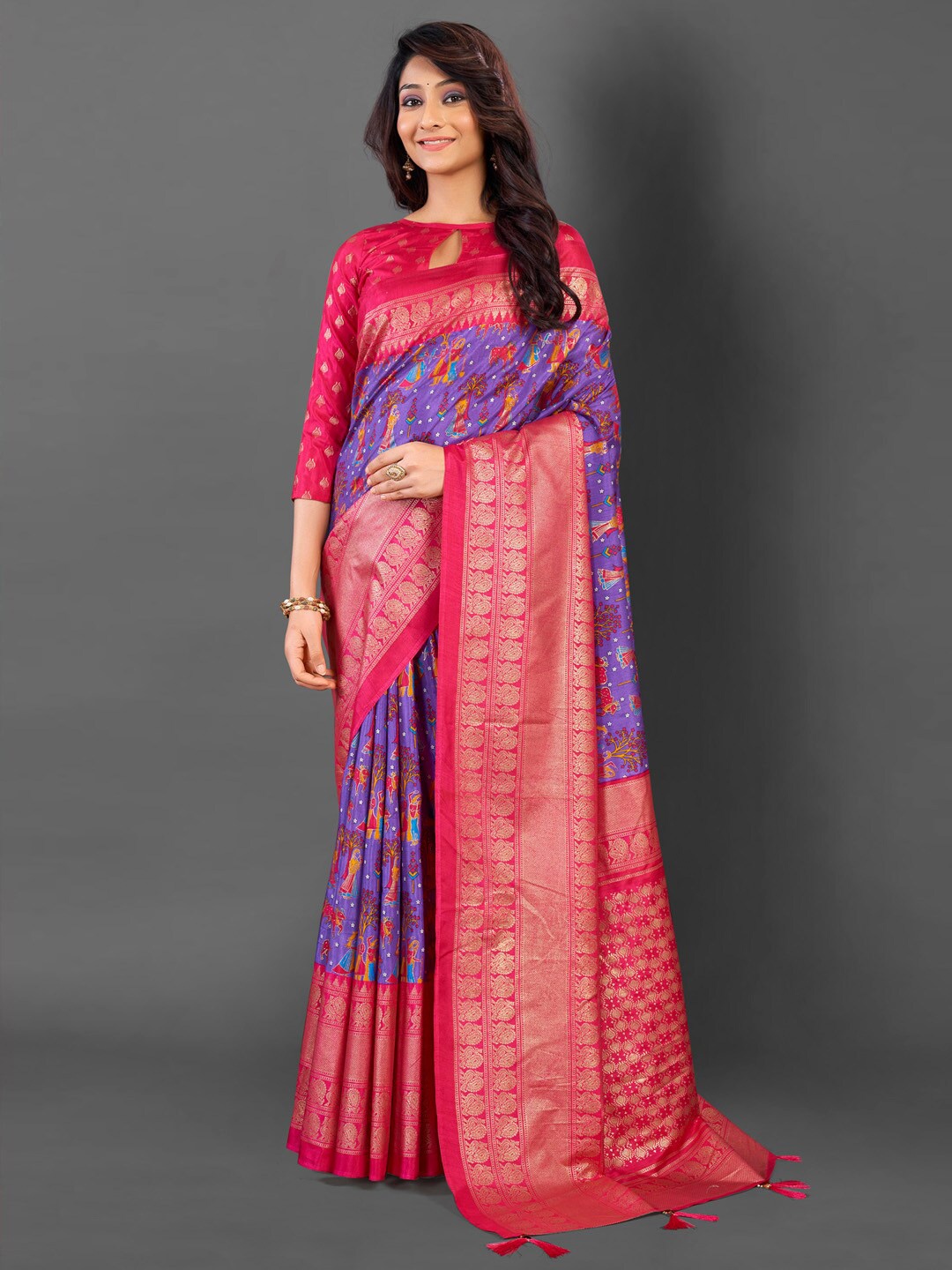 

Mitera Floral Zari Pochampally Saree, Lavender