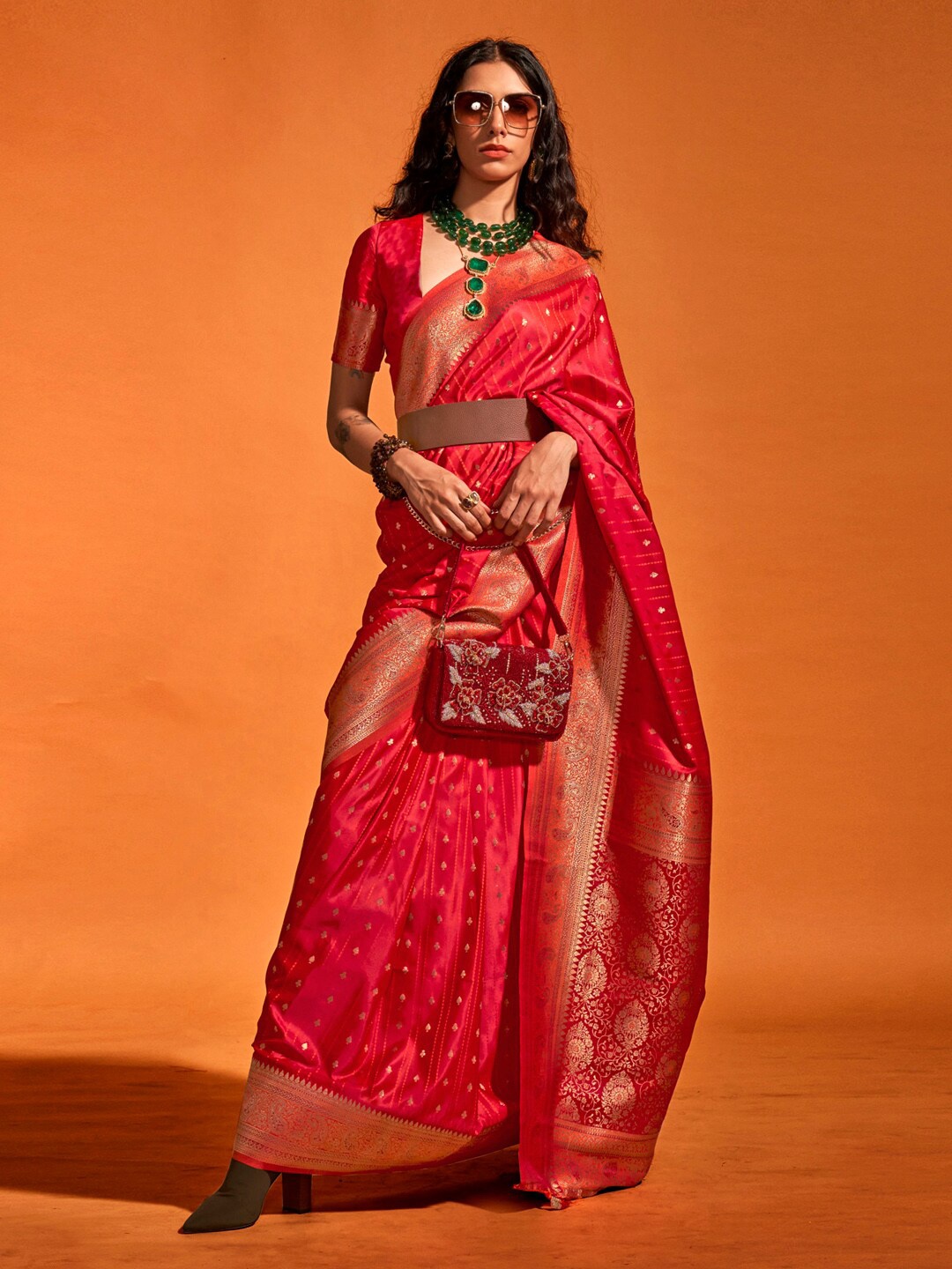 

Mitera Woven Design Zari Satin Banarasi Saree, Pink