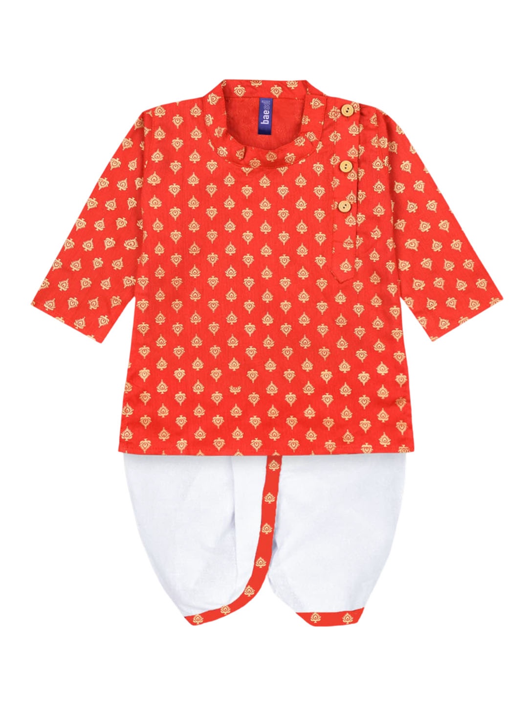 

BAESD Boys Ethnic Motifs Printed Regular Straight Kurta with Dhoti Pants, Orange