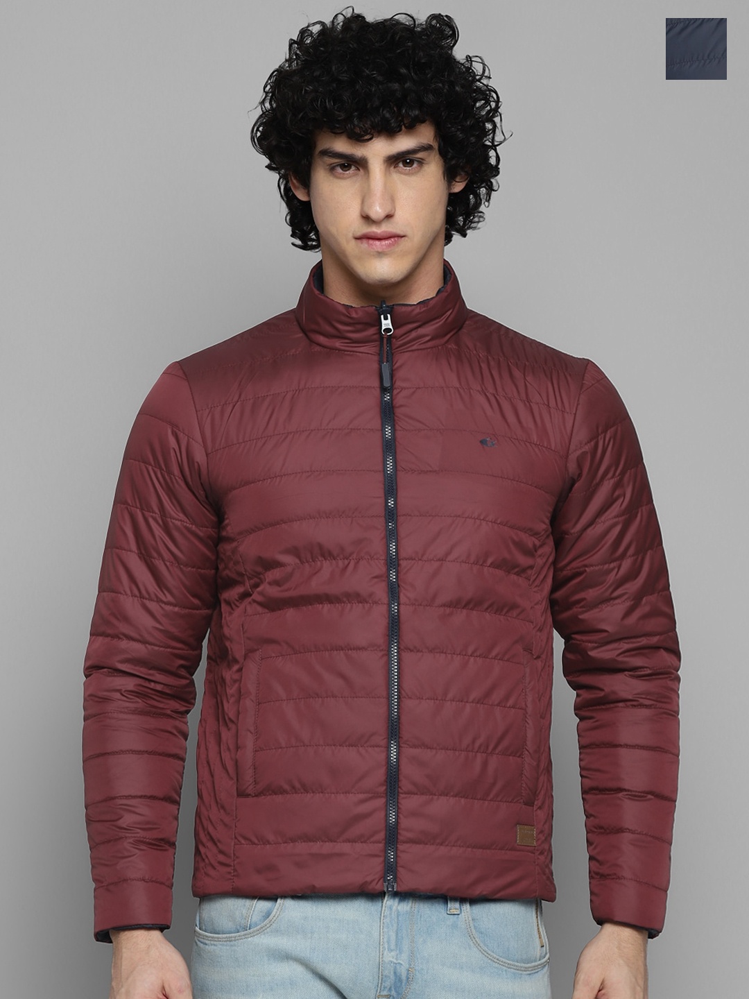 

Allen Cooper Mock Collar Reversible Padded Jacket, Blue