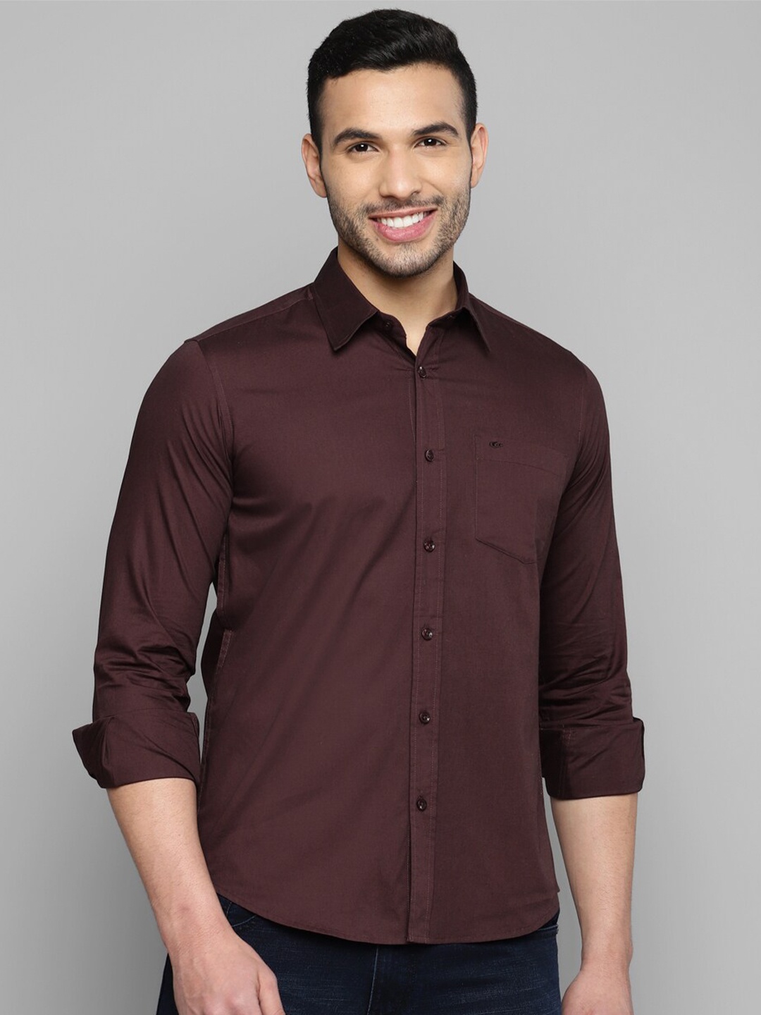 

Allen Cooper Classic Spread Collar Curved Cotton Casual Shirt, Brown