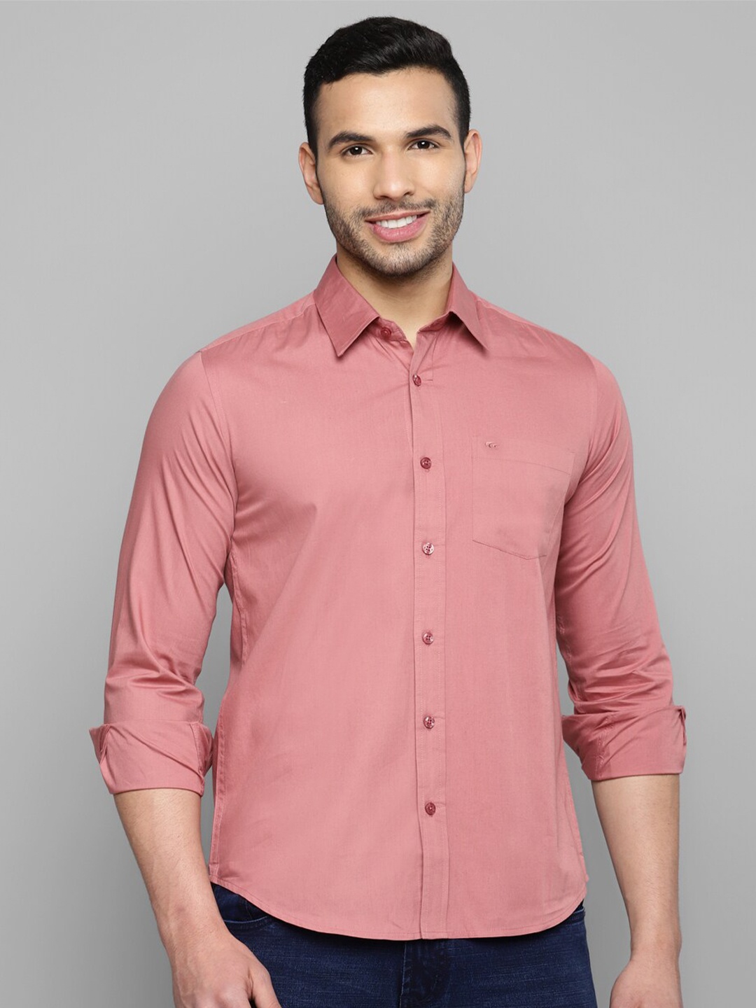 

Allen Cooper Classic Spread Collar Curved Cotton Casual Shirt, Pink