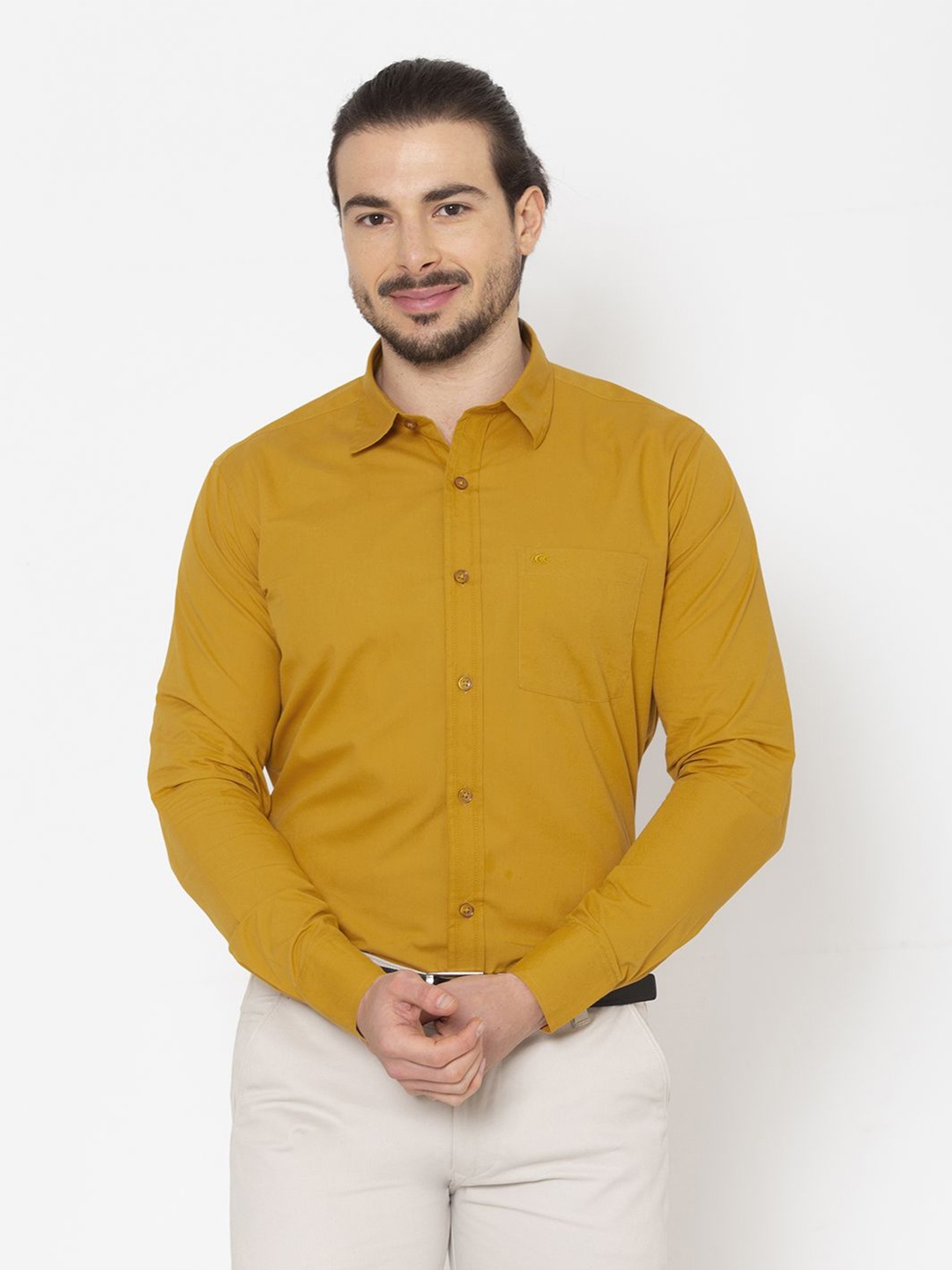 

Allen Cooper Classic Spread Collar Curved Cotton Formal Shirt, Yellow