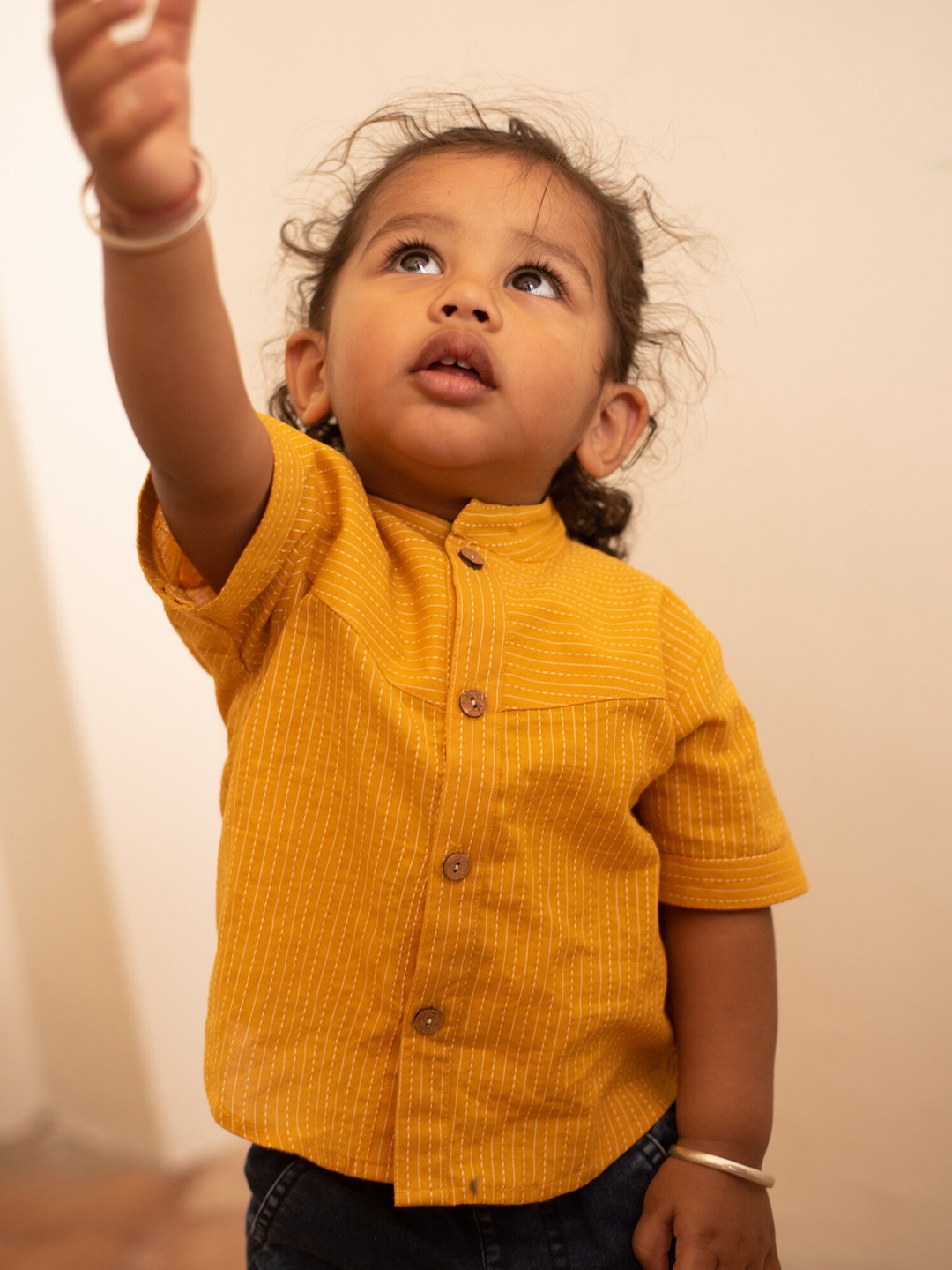 

PlumCheeks Boys Abstract Mandarin Collar Short Sleeves Cotton Casual Shirt, Yellow