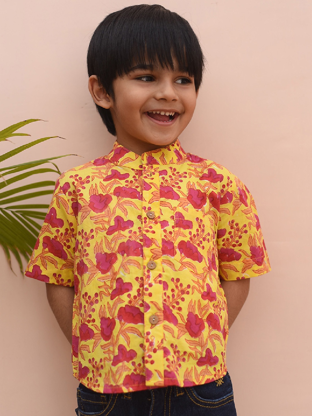 

PlumCheeks Boys Relaxed Floral Cotton Printed Casual Shirt, Yellow