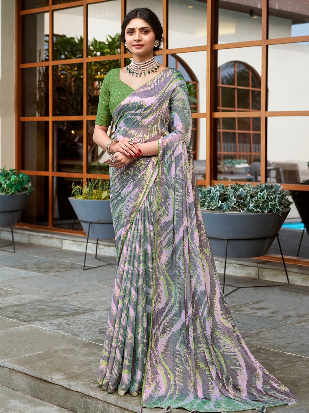 

Saree mall Poly Chiffon Bagru Sarees, Mauve