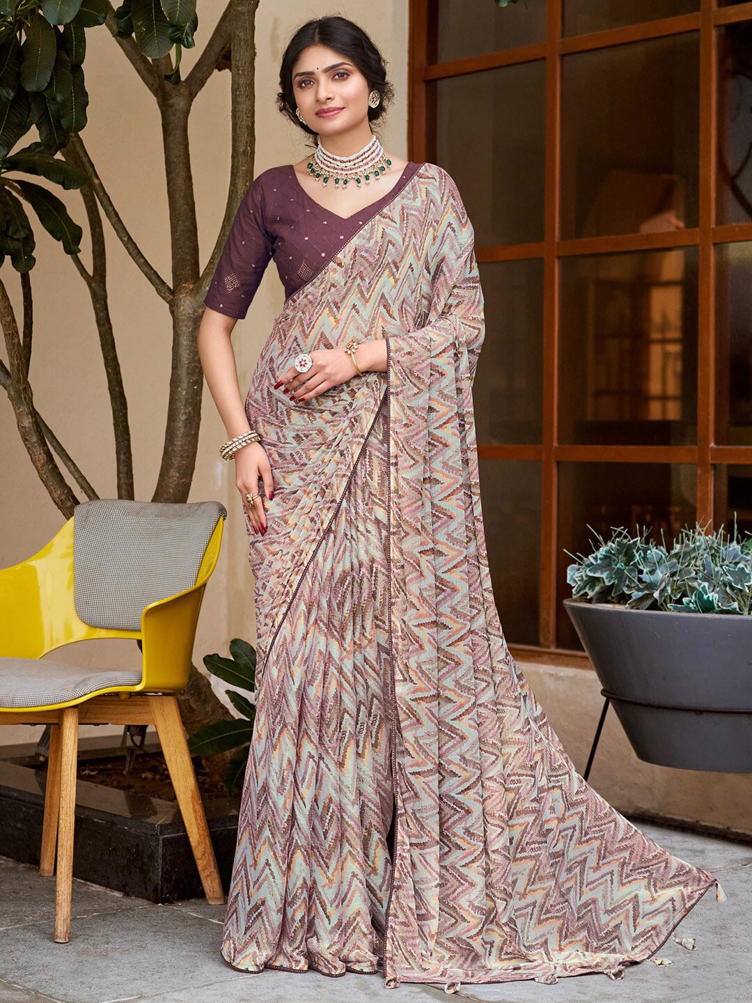 

Saree mall Poly Chiffon Sarees, Blue