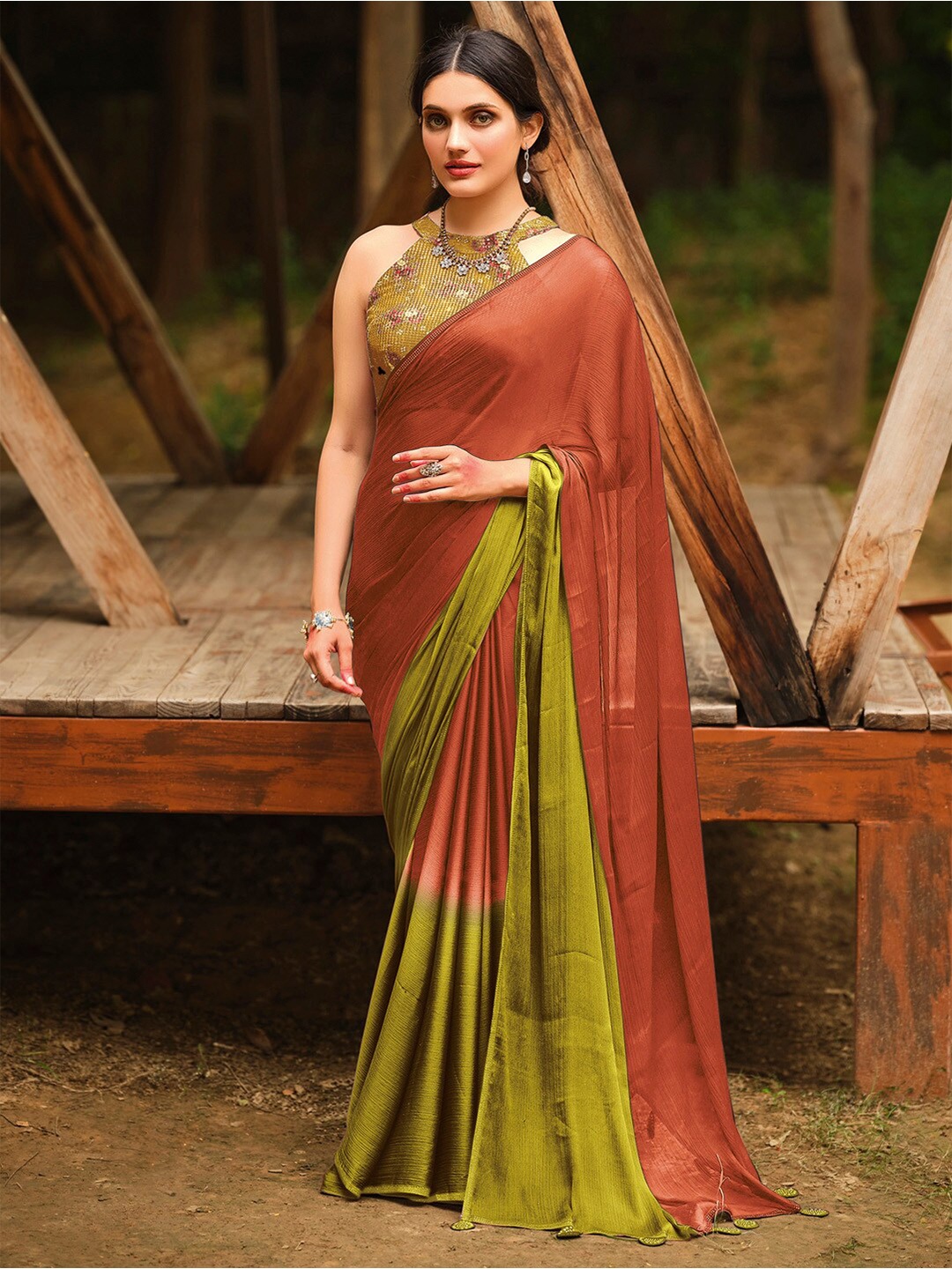 

Saree mall Ombre Sequinned Poly Chiffon Sarees, Maroon