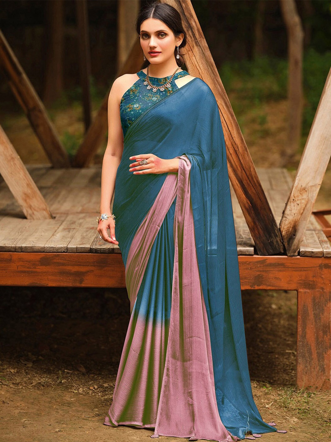 

Saree mall Poly Chiffon Sarees, Blue