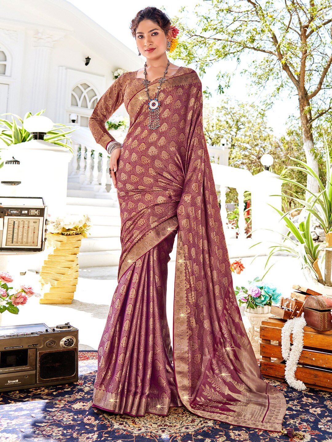 

Saree mall Woven Design Zari Silk Banarasi Sarees, Burgundy