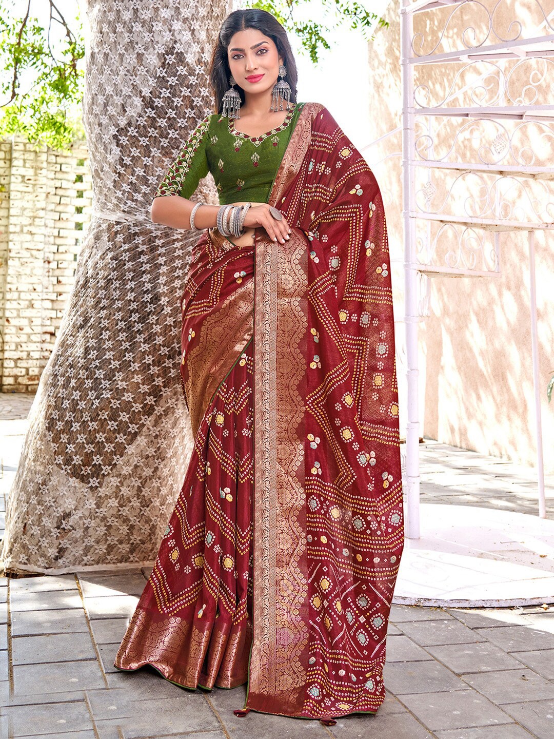 

Saree mall Bandhani Zari Bandhani Sarees, Maroon
