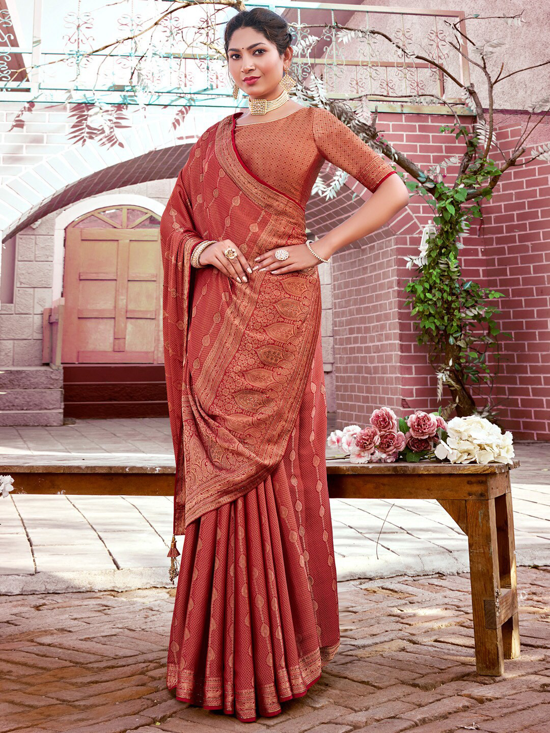 

Saree mall Woven Design Zari Silk Banarasi Sarees, Red