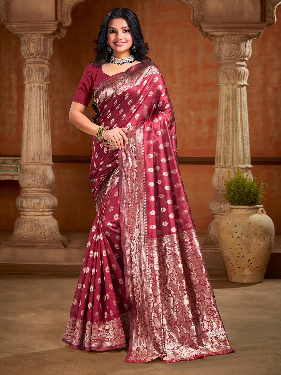 

KALINI Ethnic Motifs Zari Art Silk Banarasi Saree, Maroon