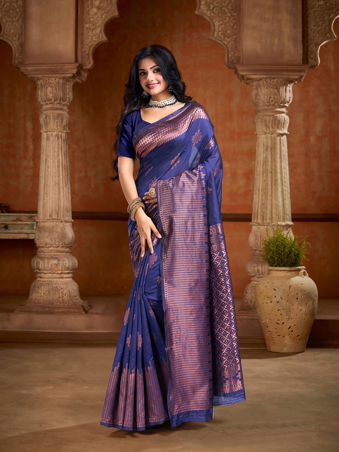

KALINI Woven Design Zari Art Silk Banarasi Saree, Blue