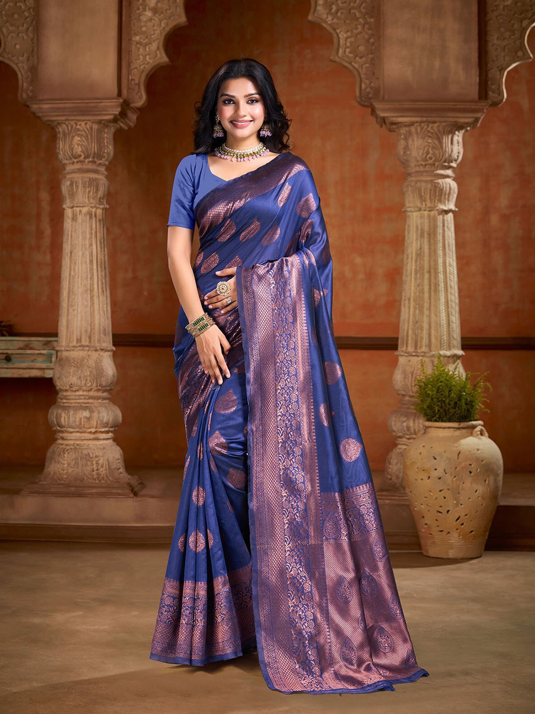 

KALINI Woven Design Zari Banarasi Saree, Blue