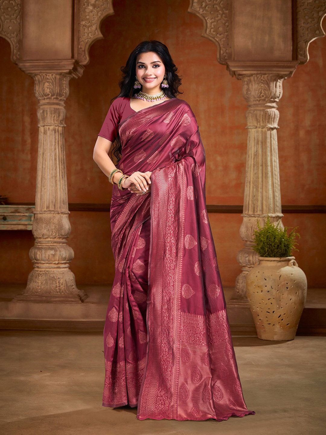 

KALINI Woven Design Zari Art Silk Banarasi Saree, Maroon