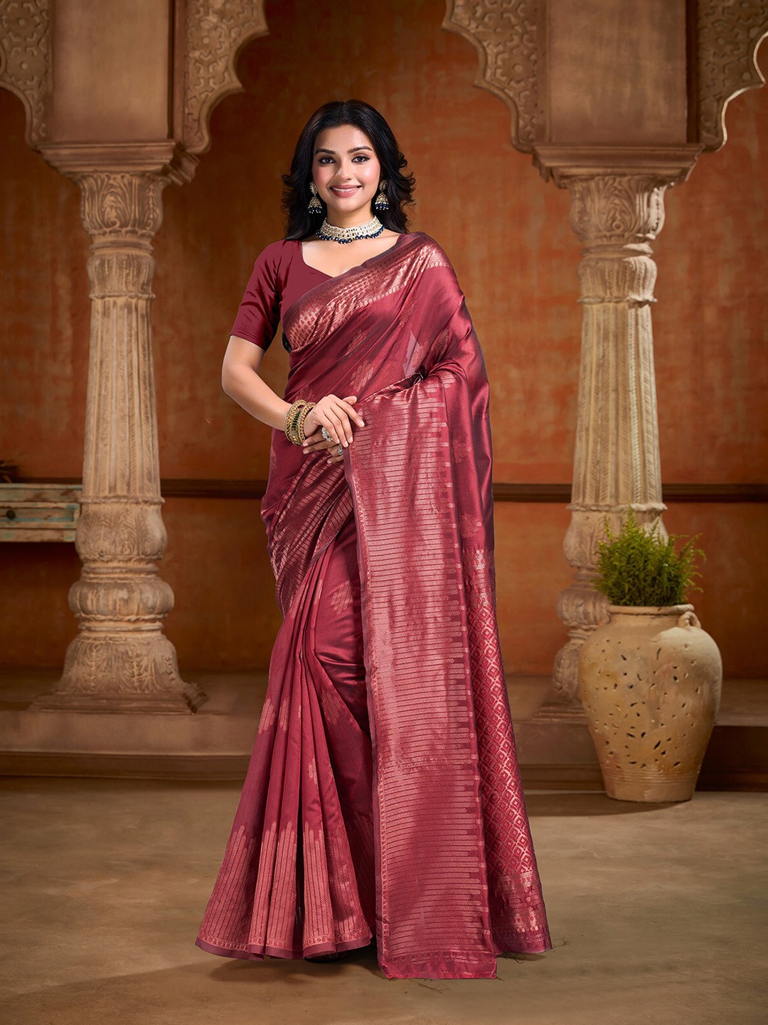 

KALINI Ethnic Motifs Zari Art Silk Banarasi Saree, Maroon