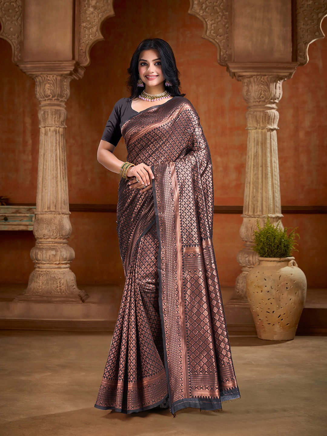 

KALINI Woven Design Zari Art Silk Banarasi Saree, Black
