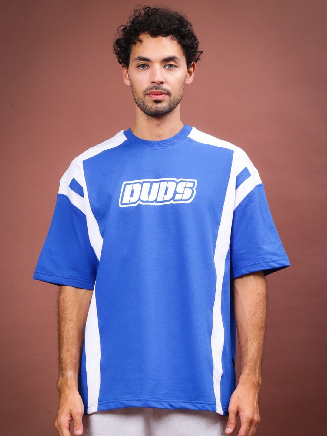 

WEARDUDS Typography Printed Cotton Oversized T-shirt, Blue