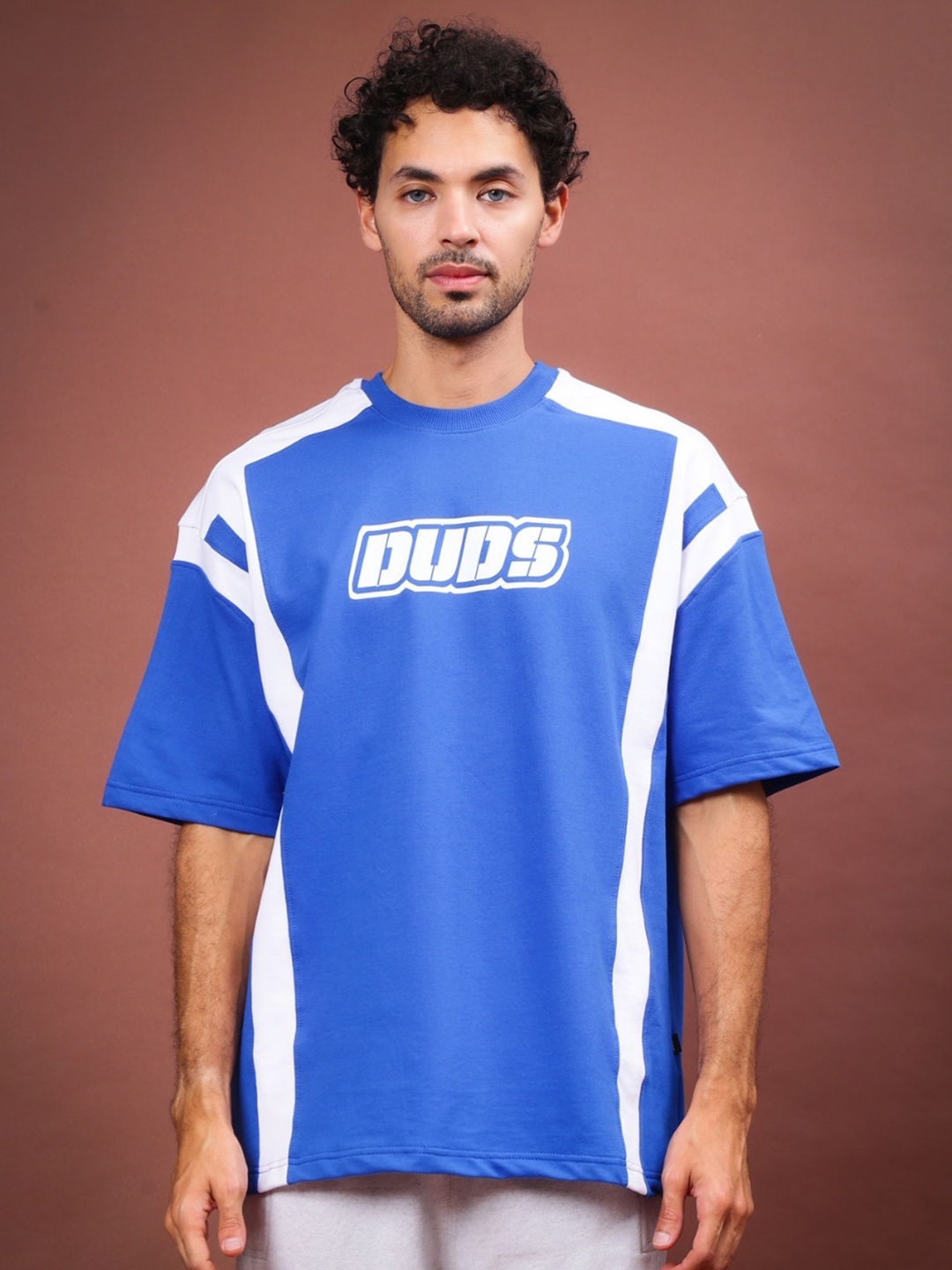 

WEARDUDS Typography Printed Drop-Shoulder Sleeves Oversized T-shirt, Blue