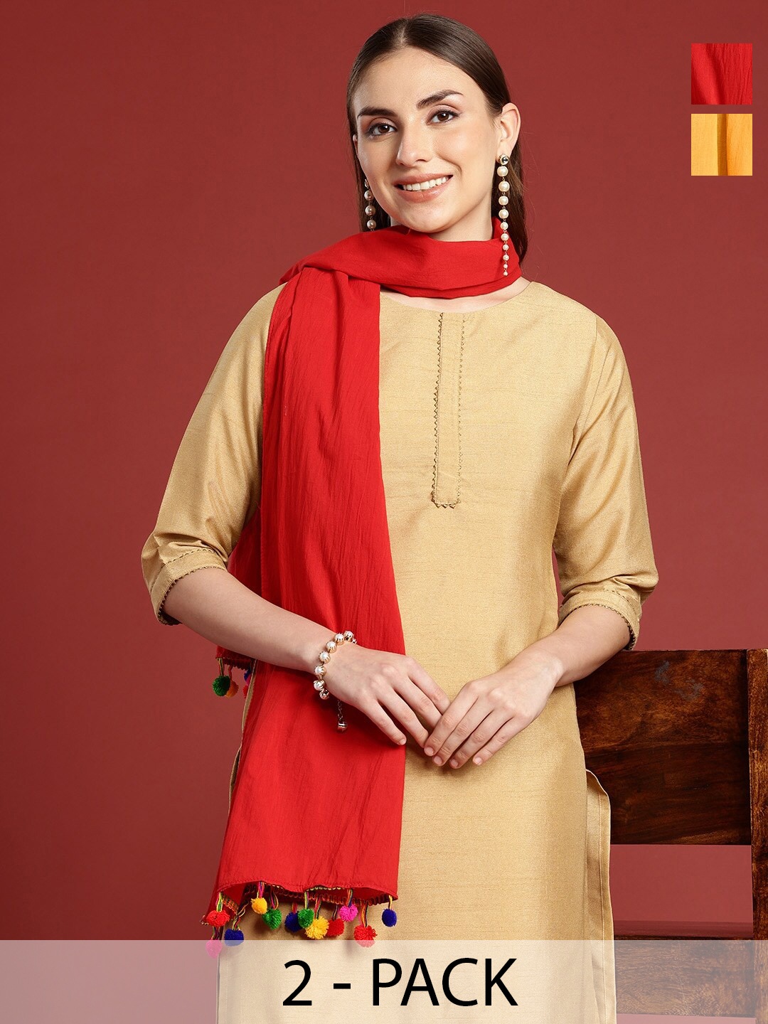 

Anouk Pack Of 2 Cotton Scarf, Yellow