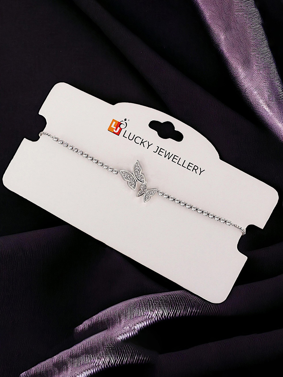 

LUCKY JEWELLERY Women Artificial Stones Studded Silver-Plated Wraparound Bracelet