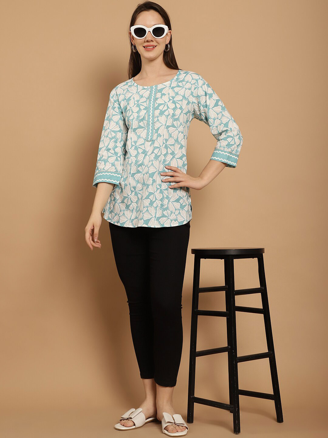 

GRACIT Floral Printed Cotton Top, White