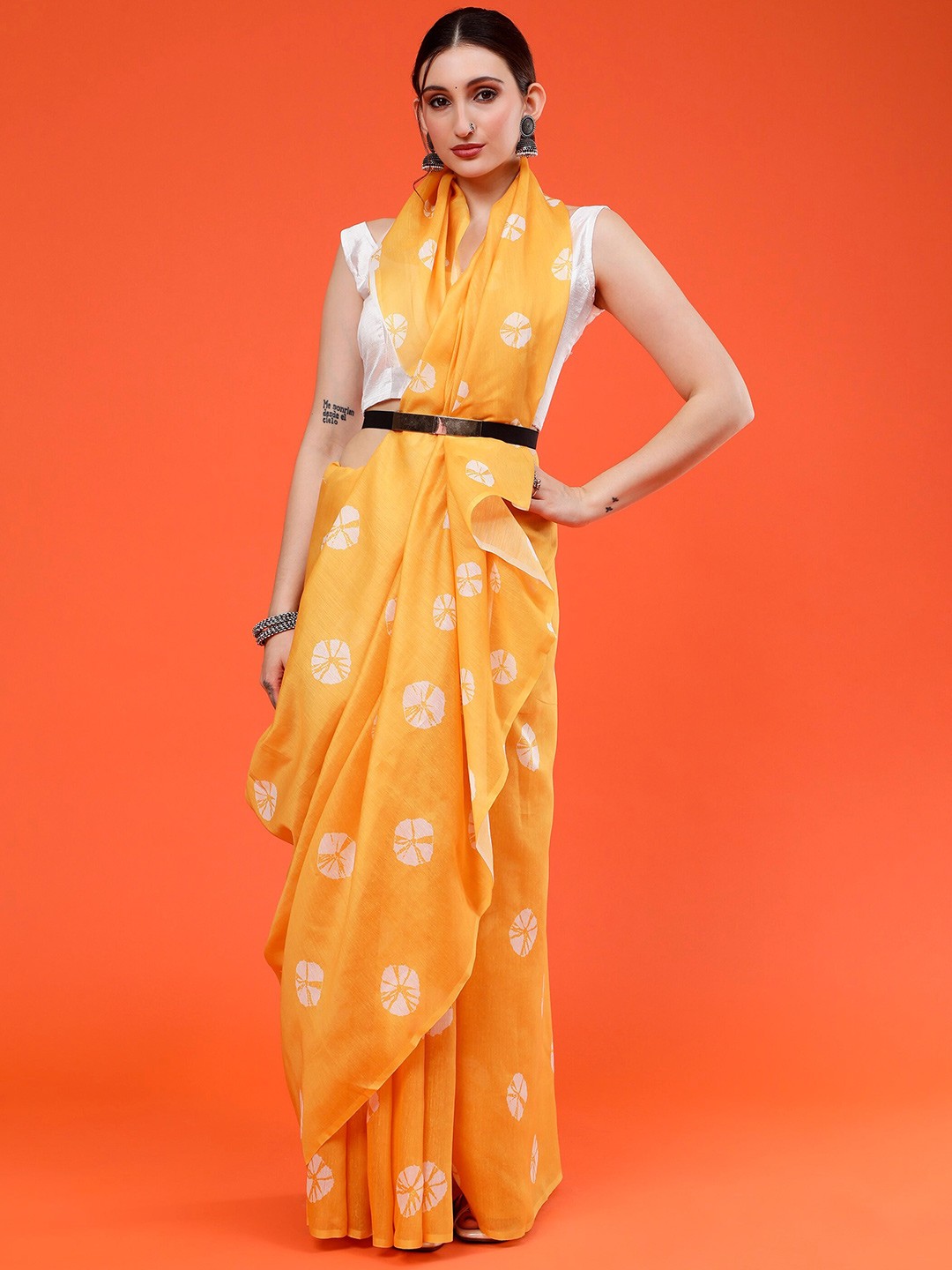 

Sawere Digital Print Pure Cotton Chanderi Saree, Yellow