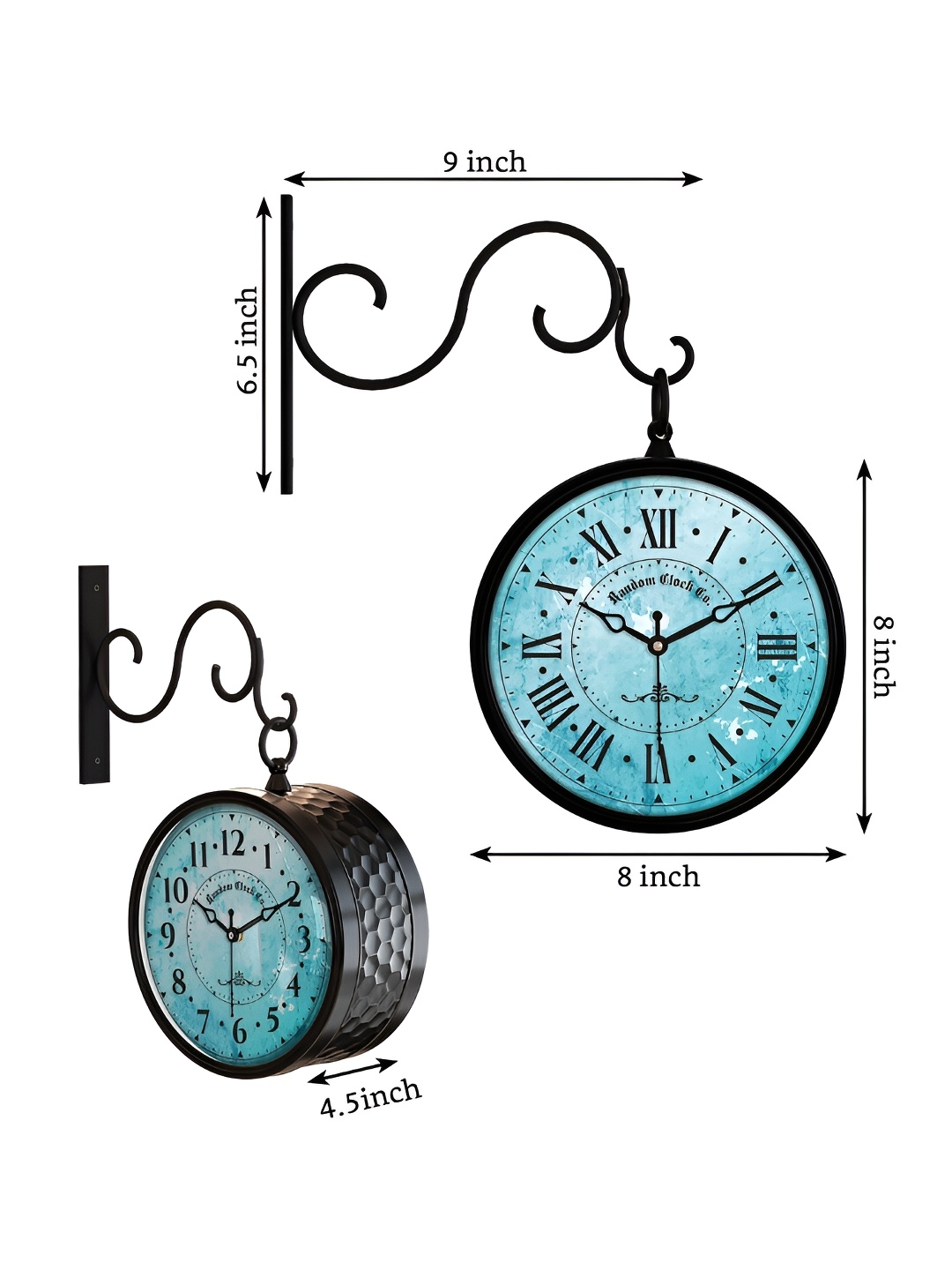

RANDOM Black & Blue Vintage Metal Round Wall Clock