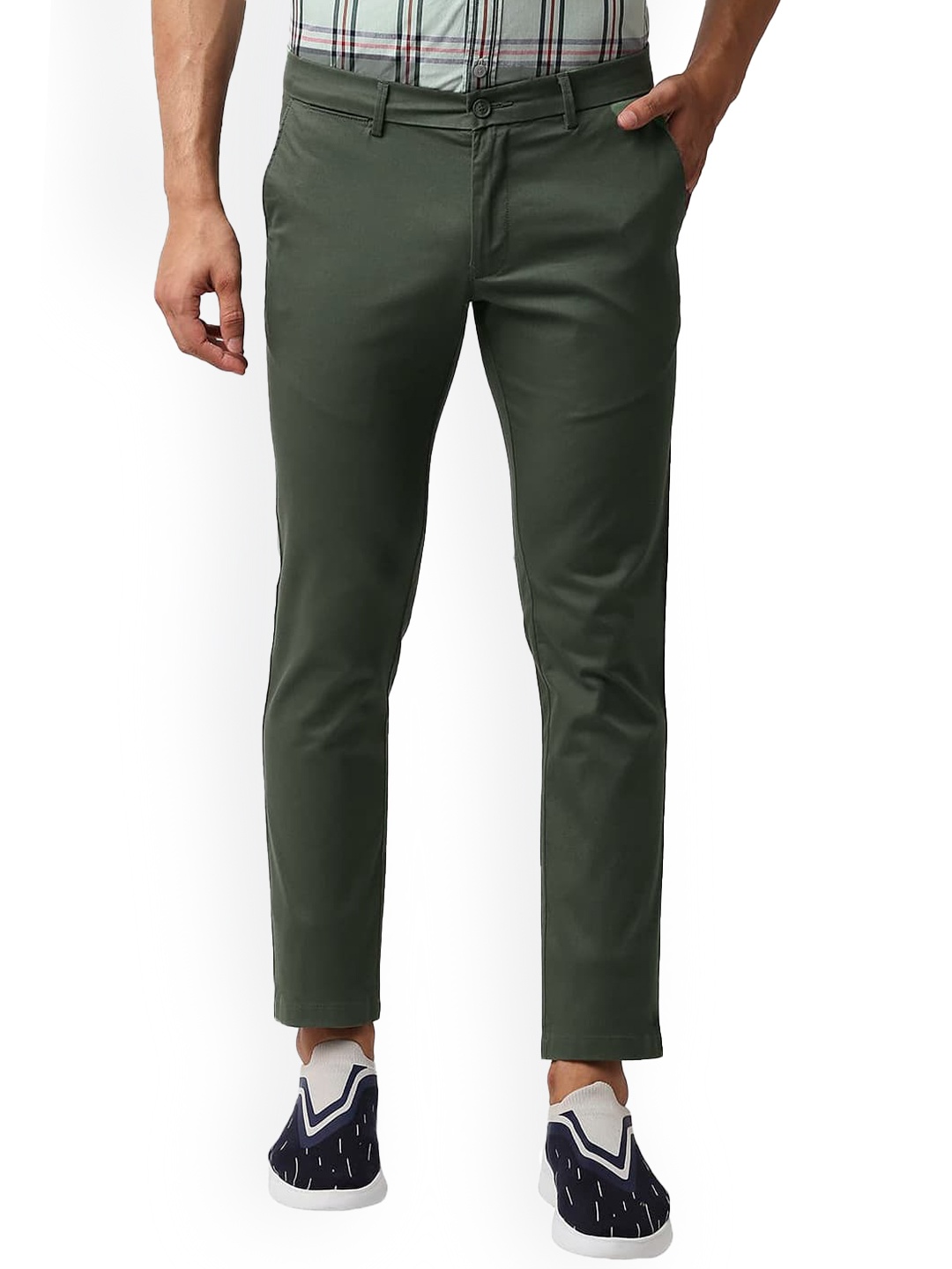 

Basics Men Tapered Fit Cotton Stretch Trousers, Green